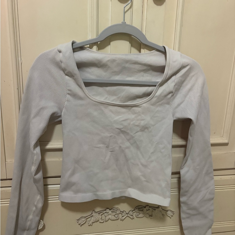 White Ribbed Long Sleeve